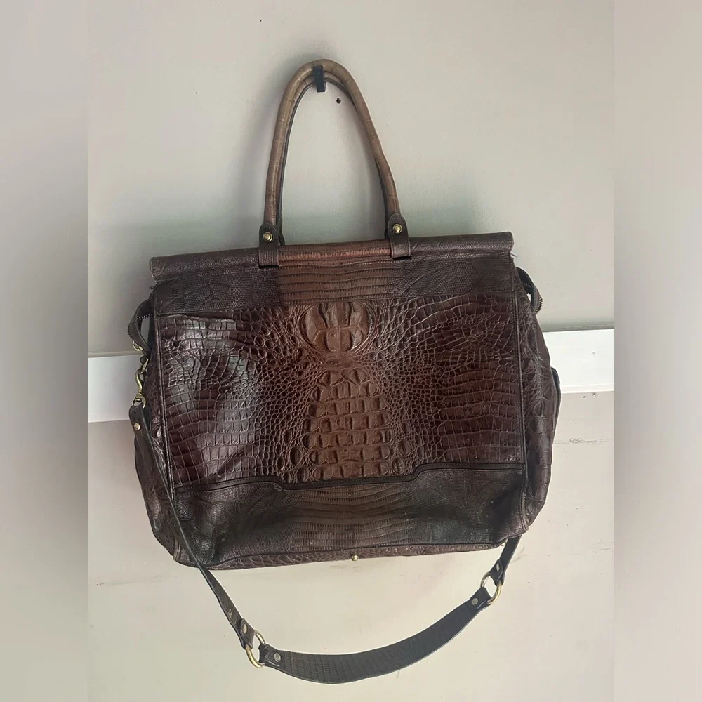 Brahmin Dark Brown Croc-Embossed Leather Briefcase